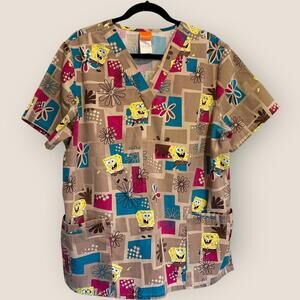 Women's Size Large Nickelodeon SpongeBob SquarePants Print Scrub Top Nurse